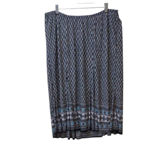 Pleat Pleat Woman Vtg Pull On Elastic Waist Inverted Pleat Lightweight Skirt - Picture 1 of 11